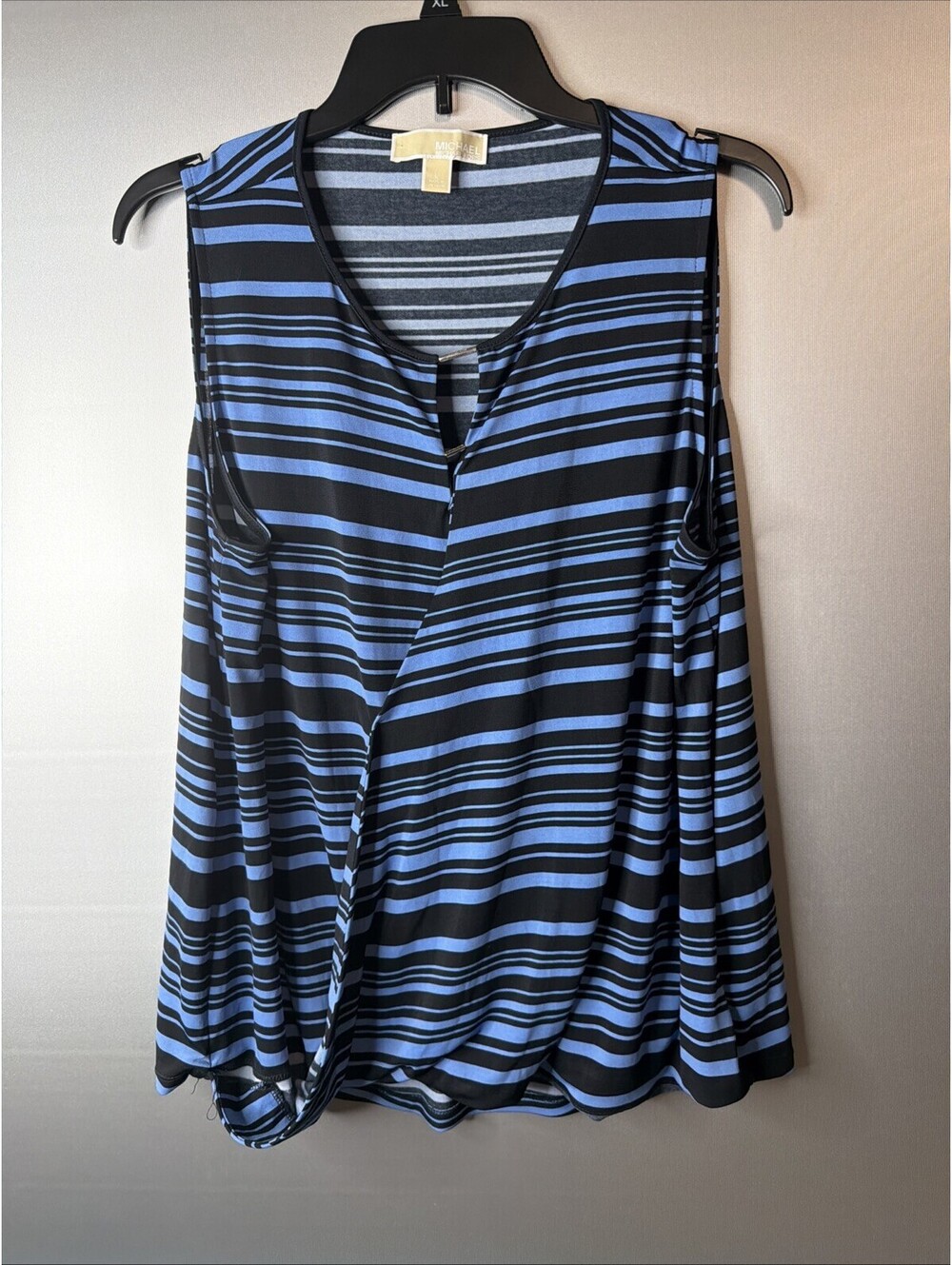 MICHAEL Michael Kors Women's Blue/Black Striped Twist-Front Tank Top - Size L